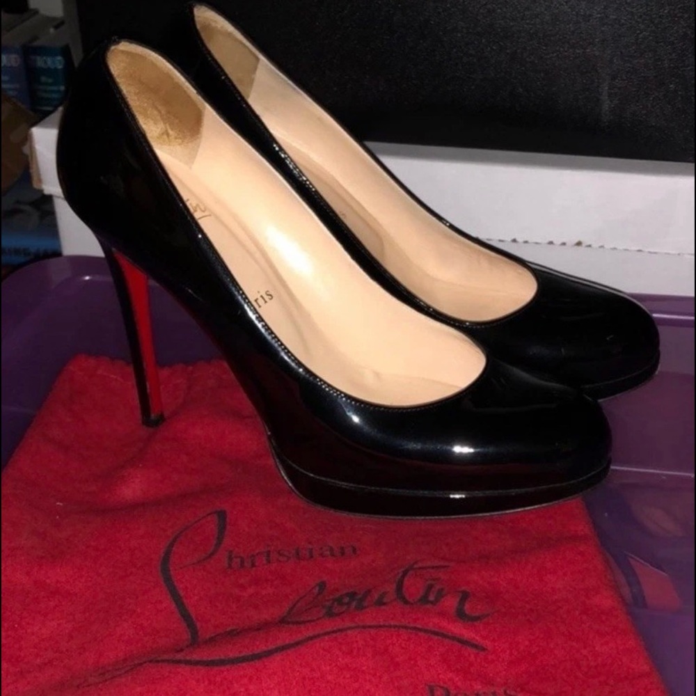 Authentic Christian Louboutin Glossy Black Heels with Red Soles